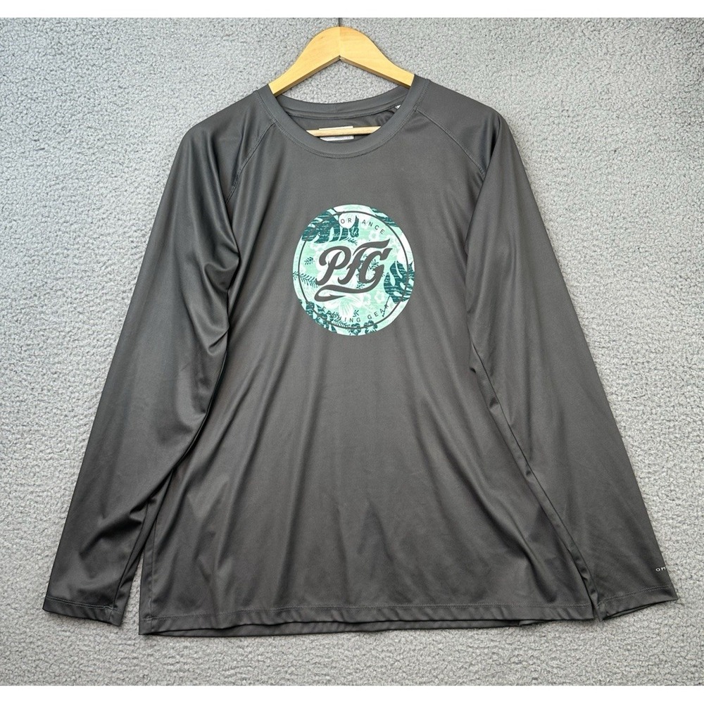 Columbia PFG Womens 1X Shirt Gray Long Sleeve Plus Size Graphic Tee Omni Shade